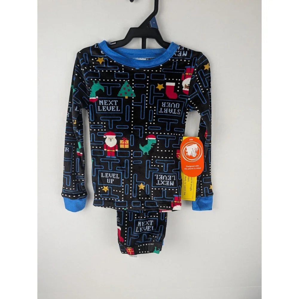 Boys Pajamas Long Sleeve Pants Set‎ Black Blue Gaming Christmas Santa Dinosaur